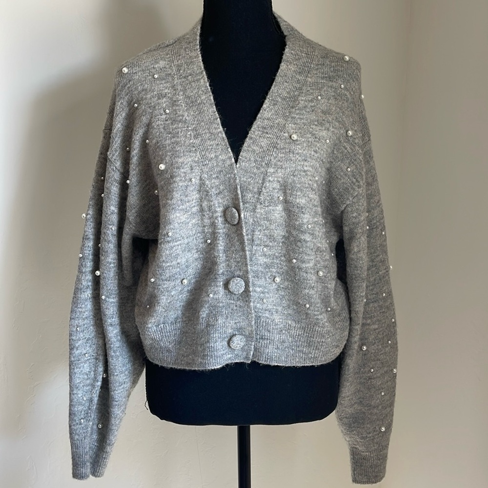 H&M grey pearl cardigan